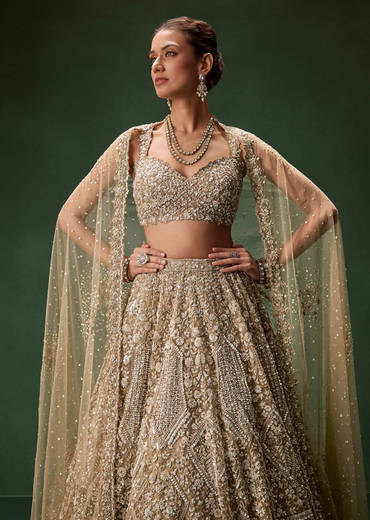Nude Bridal Lehenga With Intricate Floral Sequin And Beadwork