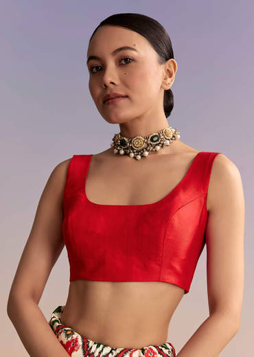 Off White And Ruby Red Double Ikkat Handwoven Patola Saree