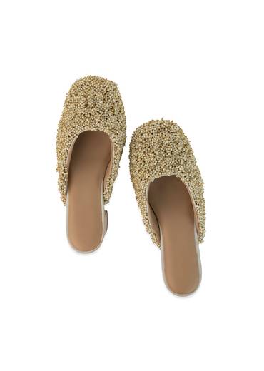Off White Bead Hand Embellished Mules