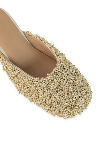 Off White Bead Hand Embellished Mules