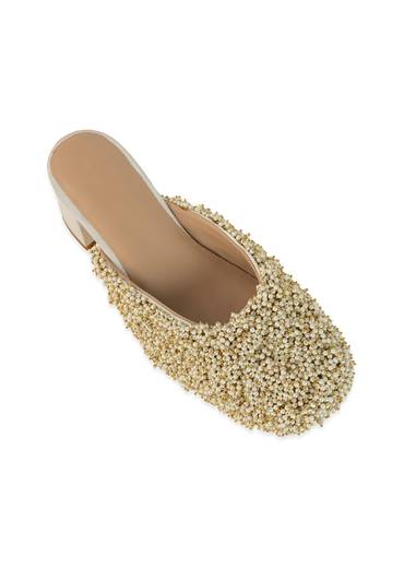 Off White Bead Hand Embellished Mules