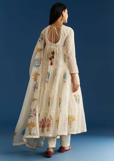 Off White Block Print Anarkali Set With Block Print Dupatta