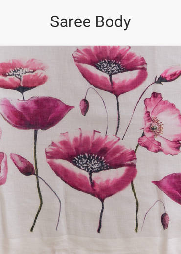 Off White Cotton Linen Saree With Artistic Floral Print