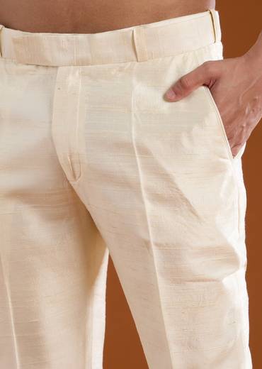 Off White Embroidered Silk Sherwani Kurta Set with Dupatta