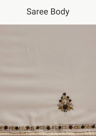Off White Georgette Saree With Kashmiri Floral Embroidery