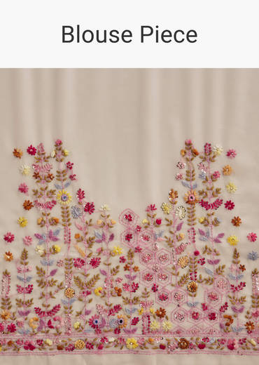 Off White Georgette Saree With Kashmiri Thread Buds