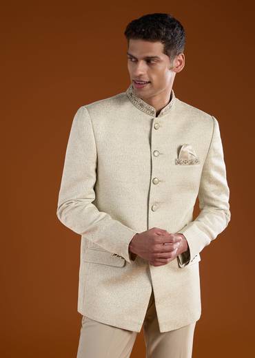 Off White Jodhpuri and Pant Set in Viscose