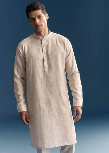 Off White Kurta Jacket Set For Men With Resham Work