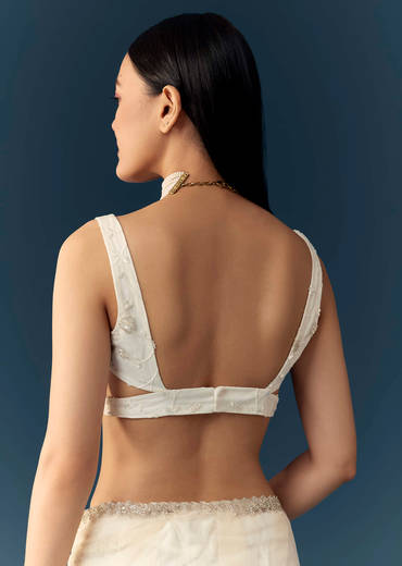 Off White Net Cutwork Border Saree with Unstitched Blouse