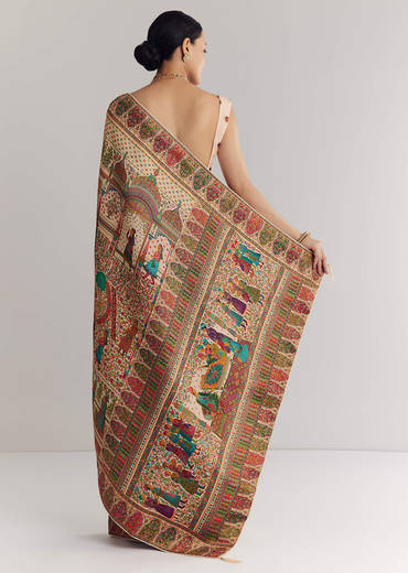 Off White Saree In Natural Traditional Prints