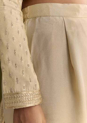 Off White Sequin Zardosi Kurta With Zari Badla Work Border Dupatta