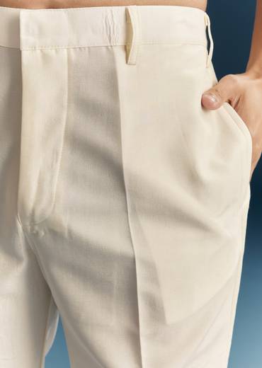 Off White Silk Kurta Jacket Set With Thread Work