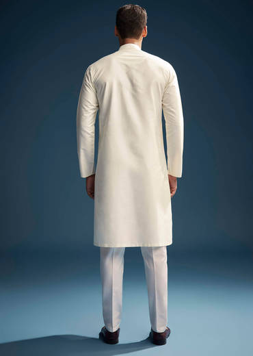 Off White Silk Kurta Set For Men With Zardosi And Aari Work