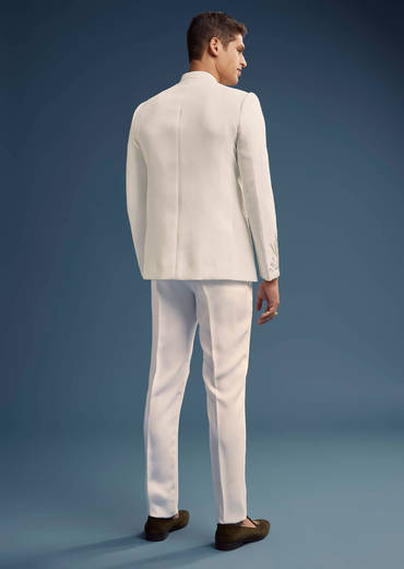 Off White Suiting Fabric Jodhpuri Suit For Men With Heavy Embroidery