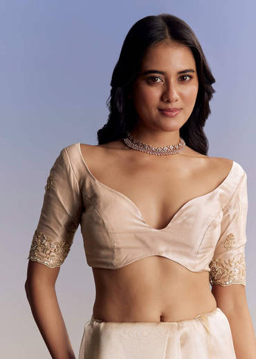 Off White Tissue Saree With Cutdana Floral Embroidery