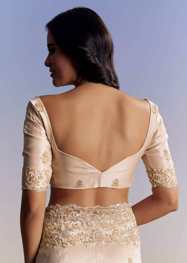 Off White Tissue Saree With Cutdana Floral Embroidery