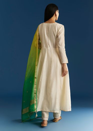 Ombre Chanderi Angrakha Style Anarkali Suit With Ombre Dupatta