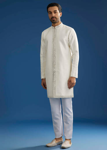 Ombre Green Silk Indo Western Jacket Set With Mirror And Thread Work