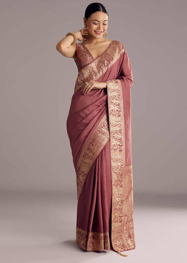 Onion Pink Dola Silk Saree With Zari Motifs Pallu