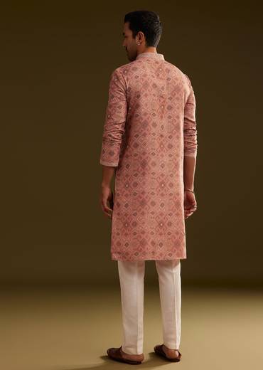 Onion Pink Kurta Set with Geometric Print