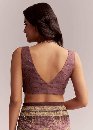 Onion Pink Linen Printed Saree With Traditional Ajrakh Print