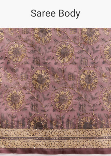 Onion Pink Linen Printed Saree With Traditional Ajrakh Print