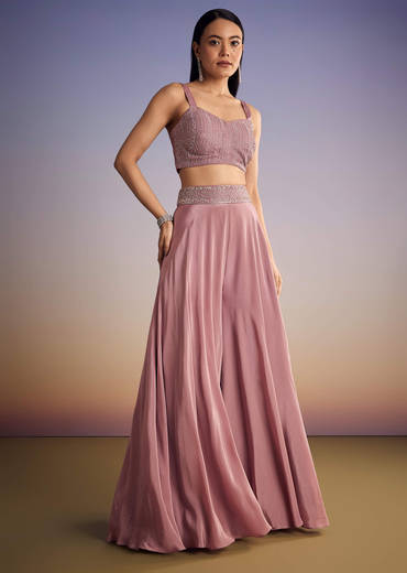 Onion Pink Organza Jacket Set With Cutdana And Beads Work