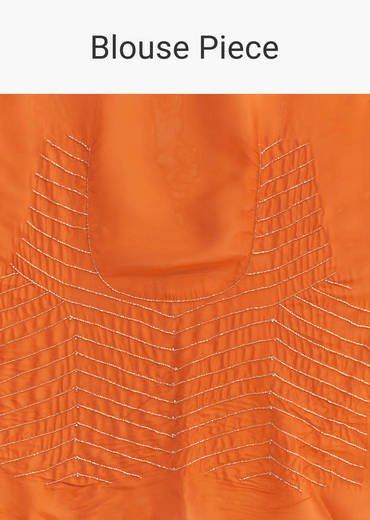 Orange Organza Saree With Zigzag Sequins And Cut Dana Embroidery