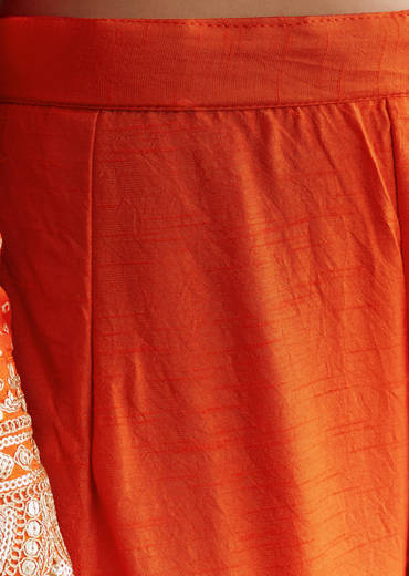 Orange Russian Silk Bandhani Anarkali Dupatta Suit