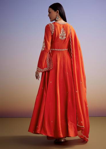 Orange Russian Silk Palazzo Suit With Cut Dana And Sequins Work