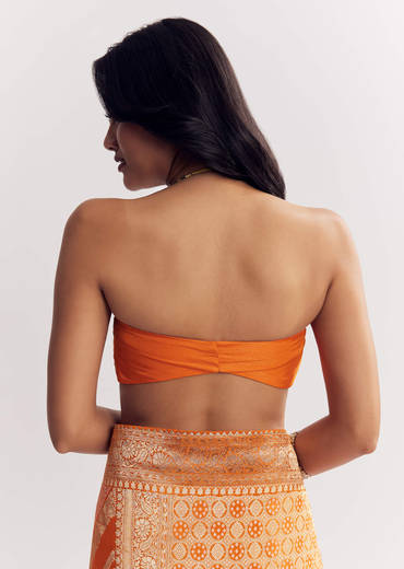 Orange Satin Saree With Zari Vine Design