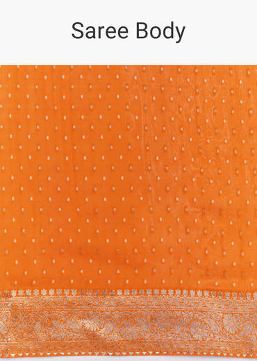 Orange Satin Saree With Zari Vine Design