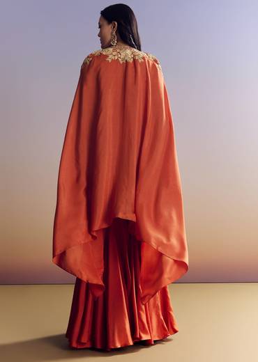 Orange Sharara With Zari Cape