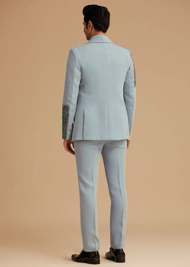 Pale Blue Cotton Satin Tuxedo With Cut Dana Embellishments