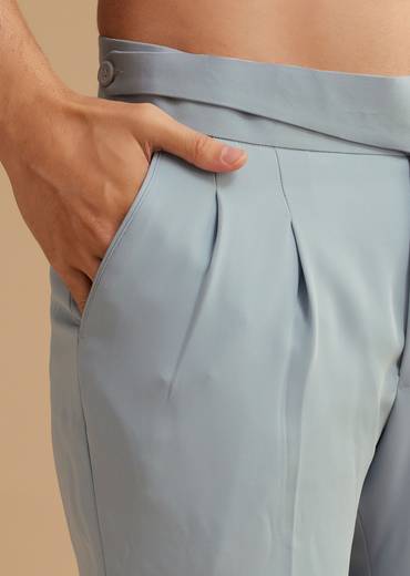 Pale Blue Cotton Satin Tuxedo With Cut Dana Embellishments