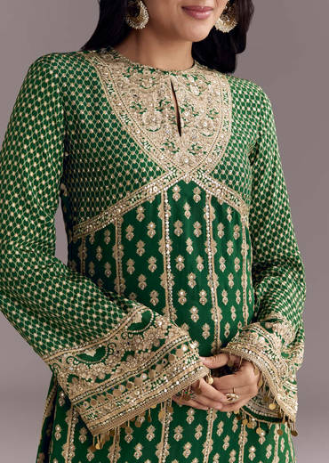 Green Printed Crepe Dhoti Set With Keyhole Neck