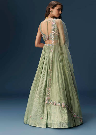 Pastel Green Bridesmaid Lehenga With Embroidered Dupatta