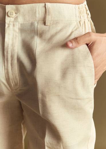 Pastel Green Linen Kurta Set With Sequin And Resham Embroidery