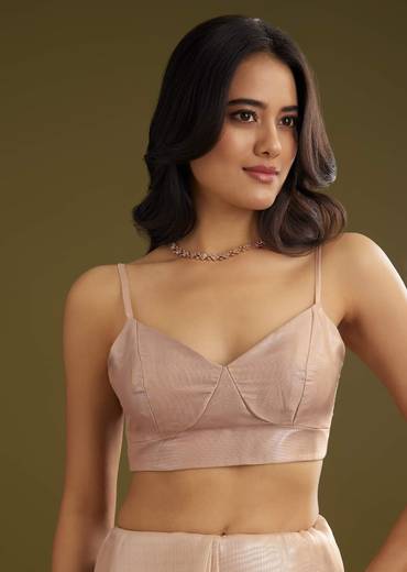 Pastel Peach Glass Tissue Stone Embellished Saree With Cutwork Border