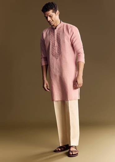 Pastel Pink Linen Kurta Set
