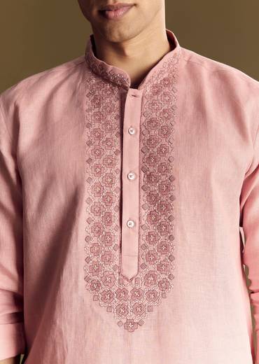 Pastel Pink Linen Kurta Set