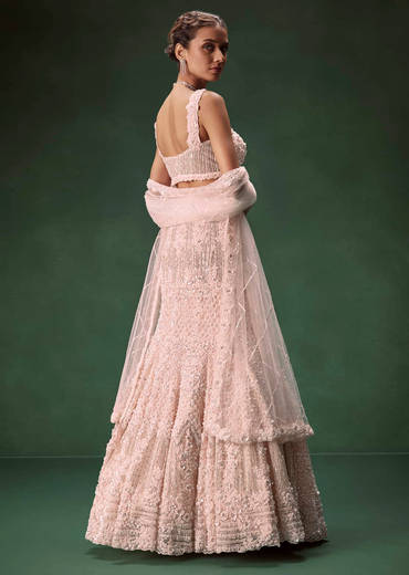 Pastel Pink Mermaid Bridal Lehenga With Intricate Embellishments
