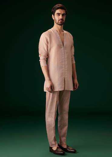 Peach Banarasi Silk Kurta Jacket Set