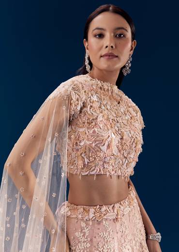Peach Bead Embellished Bridal Lehenga Set