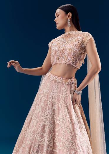 Peach Bead Embellished Bridal Lehenga Set