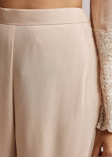 Soft Peach Beaded Kurti Pant Set With Dupatta