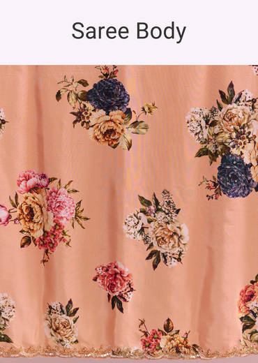 Peach Crepe Saree With Digital Print And Sequins Embroidery