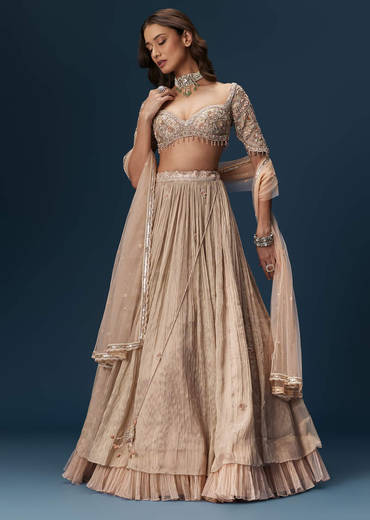 Peach Embroidered Bridesmaid Lehenga With Dupatta