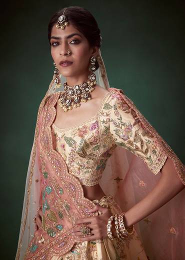 Peach Floral Embellished Bridal Lehenga Set