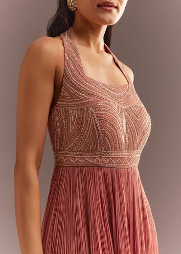 Peach French Tissue Jumpsui With Cutdana Work